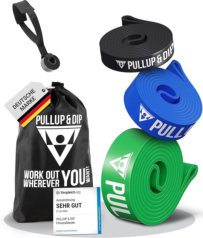 PULLUP & DIP Fitness Bands, Resistance Bands with Bag, Door Anchor (with Sets) and Exercise Guide - Single & in Value Set, Pull-Up Band Fitness Band for Calisthenics - Bloomnest