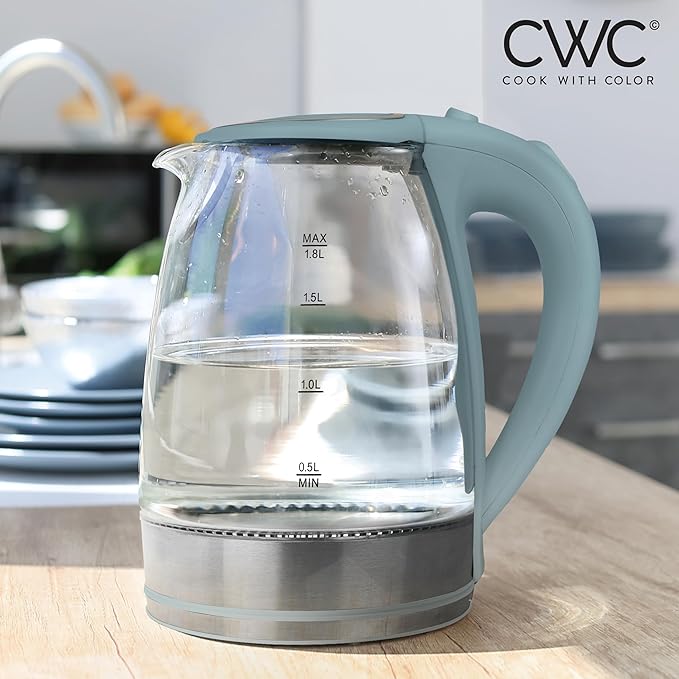 COOK WITH COLOR Electric Tea Kettle, 1.8L Cordless Hot Water Boiler, 1200W Rapid Boil, Auto Shutoff & Boil Dry Protection, BPA-Free, Sleek Countertop Design, Slate Blue - Bloomnest