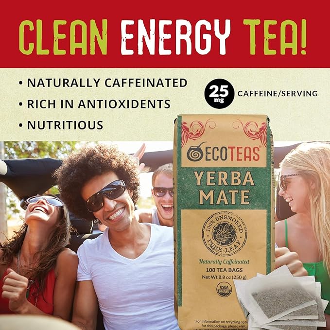 ECOTEAS Premium Organic Yerba Mate Tea Bags – Natural Energy & Detox Herbal Tea – Coffee Alternative - Kosher, Non-GMO, Gluten-Free - 100 Unsmoked Bulk Bags, 8.8 oz (Pack of 2) - Bloomnest