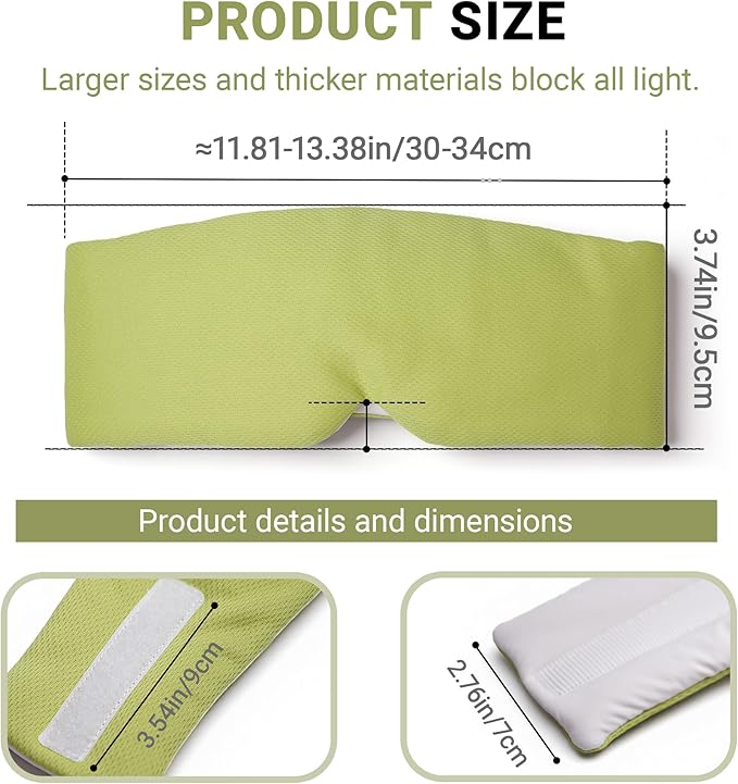 Reversible Full-Cover Green/White Cotton Eye Mask for Sleep, Adjustable Breathable Wrap, Lightweight Total-Dark Blindfold for Sleep Travel, Holiday Gift Kit for Women Girl Men Adults - Bloomnest