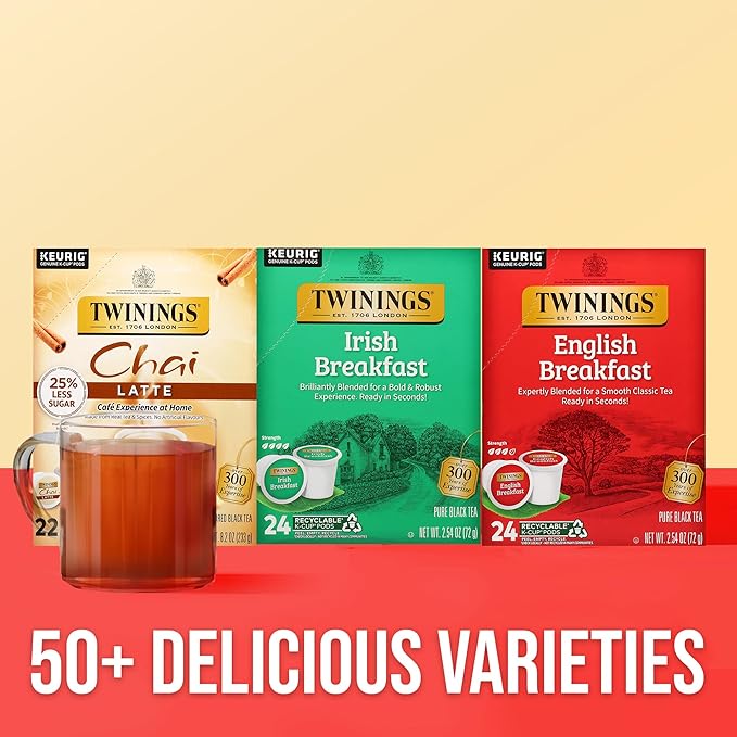 Twinings Irish Breakfast Black Tea K-Cup Pods for Keurig, 24 Count (Pack of 1), Robust, Strong, Bold Flavour, Caffeinated, Enjoy Hot or Iced - Bloomnest