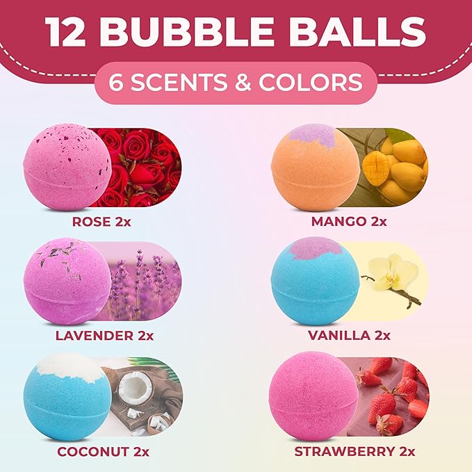 Bath Bombs for Women, Men & Kids – 12 Bath Bomb Gift Set with Shea Butter, Essential Oils & Sea Salt, Moisturizing Spa Aromatherapy, Long-Lasting Fizz, Relaxation & Holiday Gifts - Bloomnest