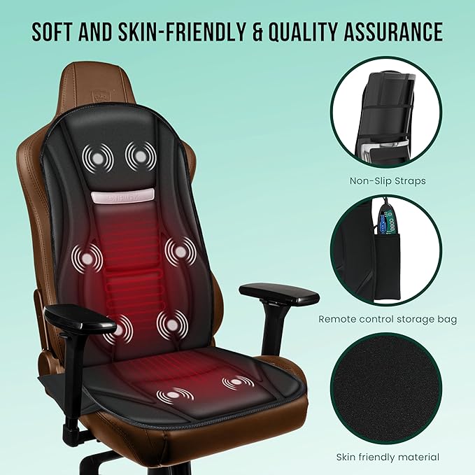 Snailax Vibration Back Massager with Heat, Seat Massager with 8 Vibrating Motors & 5 Modes, Chair Massager Cushion, Massage Pad for Chair, Office, Gifts for Lover - Bloomnest