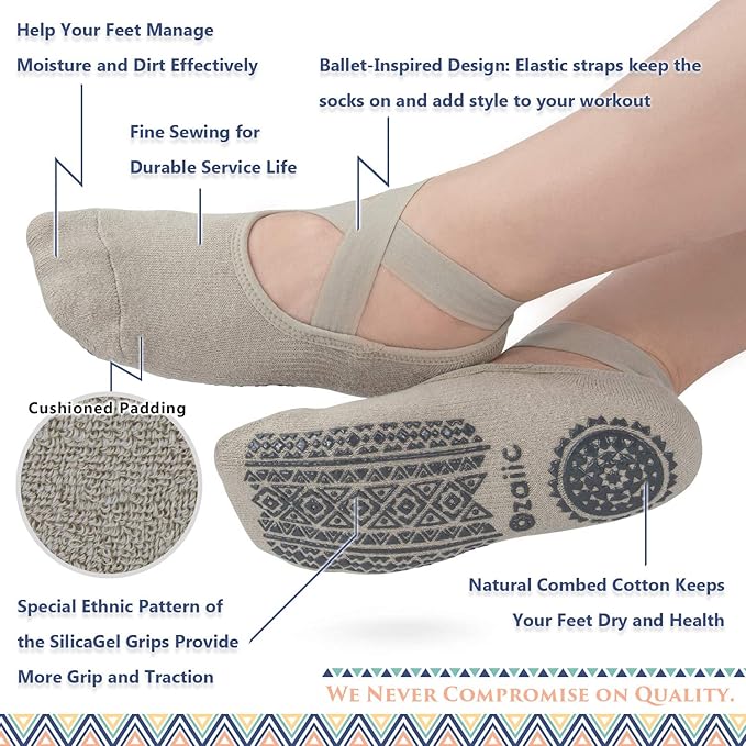 Ozaiic Pilates Socks for Women Non Slip Grip, Yoga Socks with Grippers for Barre, Hospital, Ballet, Dance, Barefoot Workout - Bloomnest