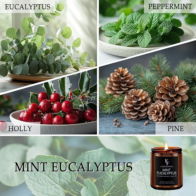 Mint Eucalyptus Candle, Scented Candle for Home Soy Wax Candle, Aromatherapy Candle Gift for Women Men, 50H Burns Long-Lasting, 7oz - Bloomnest