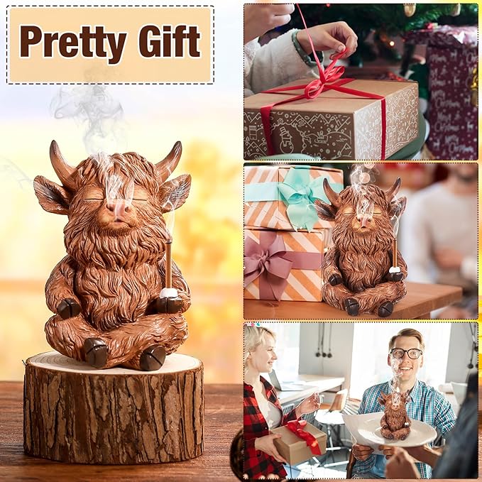 Highland Cow Incense Holder for Sticks, Incense Cone Burner Ornaments, Desk Unique Presents for Women Men Aromatherapy Ornament Home Decor Yoga Meditation Relaxation Office