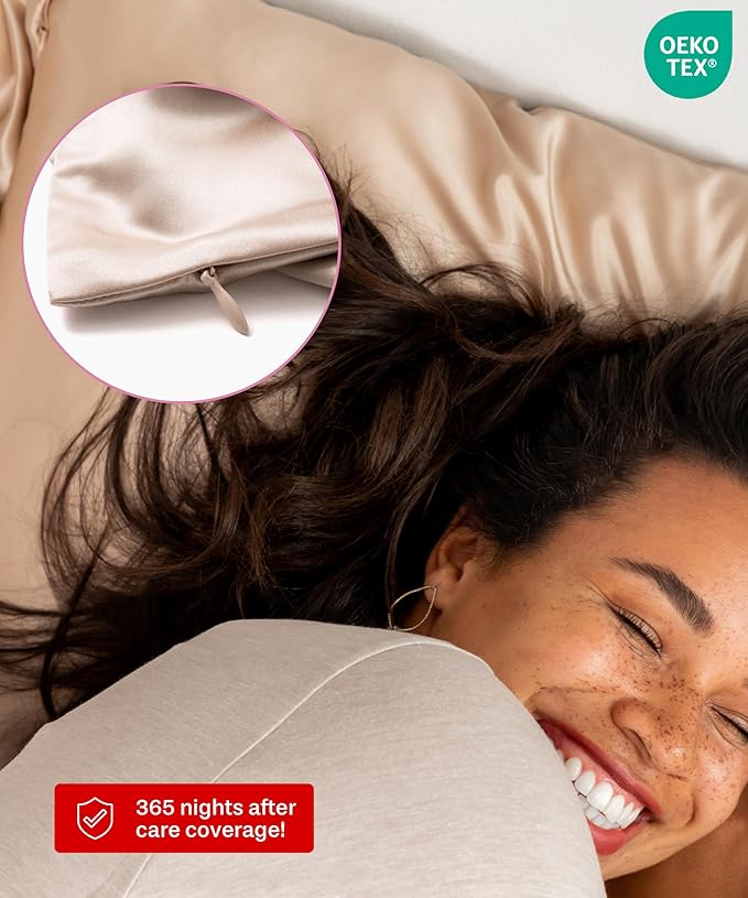 SUNDAYSILKS™ Premium Silk Pillow Cases | 100% Mulberry Silk Pillowcase with Zipper, All Sides Real 22 Momme Grade 6A Silk, Standard Queen, King Size [Nude Champagne] - Bloomnest