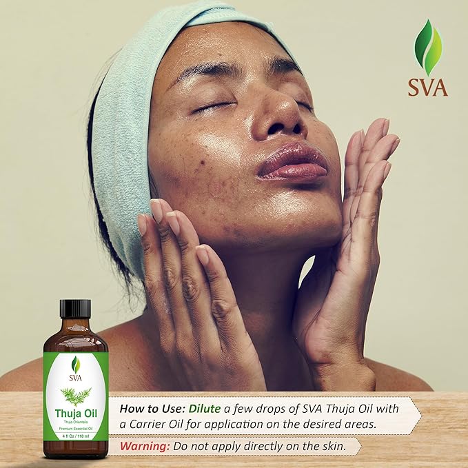 SVA Thuja Essential Oil – 4 Fl Oz – 100% Natural Thuja Oil - for Diffuser, Hair Care, Face, Skin Care, Aromatherapy, Scalp and Body Massage, Soap and Candle Making – with Dropper - Bloomnest