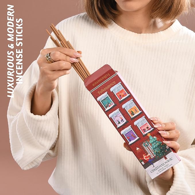 Folkulture Christmas Incense Sticks for Home | Pack of 75 Insenses for Cleansing | Natural and Non Toxic Insence Sticks for Gifts for her | Organic Apple Tart Inscents (Christmas Magic)