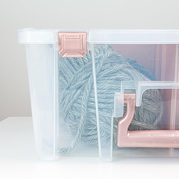 ArtBin 6990RK Super Satchel Double Deep, Portable Art & Craft Organizer with Handle, [1] Plastic Storage Case, Clear with Rose Gold Accents - Bloomnest