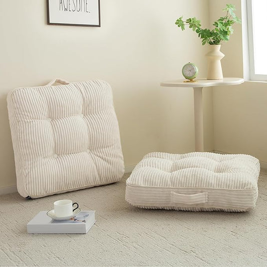 Washable Floor Pillow Cushion for Adults, Meditation Cushion Pillow, Large Square Floor Sitting, Removable Tufted Corduroy Cover, for Tatami Living Room or Yoga, 22x22 Inch, 2Pack, Machine Washable - Bloomnest