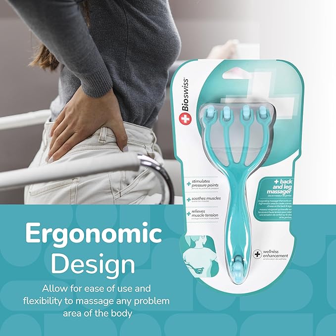 BioSwiss Claw Massage Roller, Handheld Muscle Massager with 5 Rotating Heads for Back, Legs, and Shoulder Bioswiss