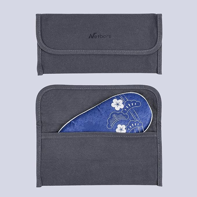 22mm Mulberry Silk Beauty Sleep Mask with Velvet Band & Travel Pouch, Light Blocking, Hair & Skin Friendly, Blue Cherry Blossom Totem Print, Gift Packaging - Bloomnest