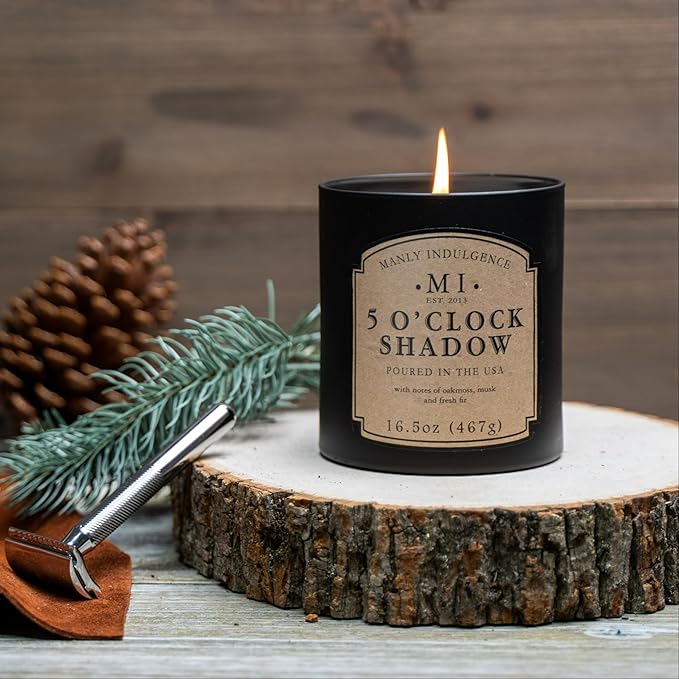 Manly Indulgence 5 O'Clock Shadow Scented Candles for Men, 16.5 oz Single Wick, Premium Soy Blend Wax, 60H Burn, Candles for Home Scented – Made in The USA - Bloomnest