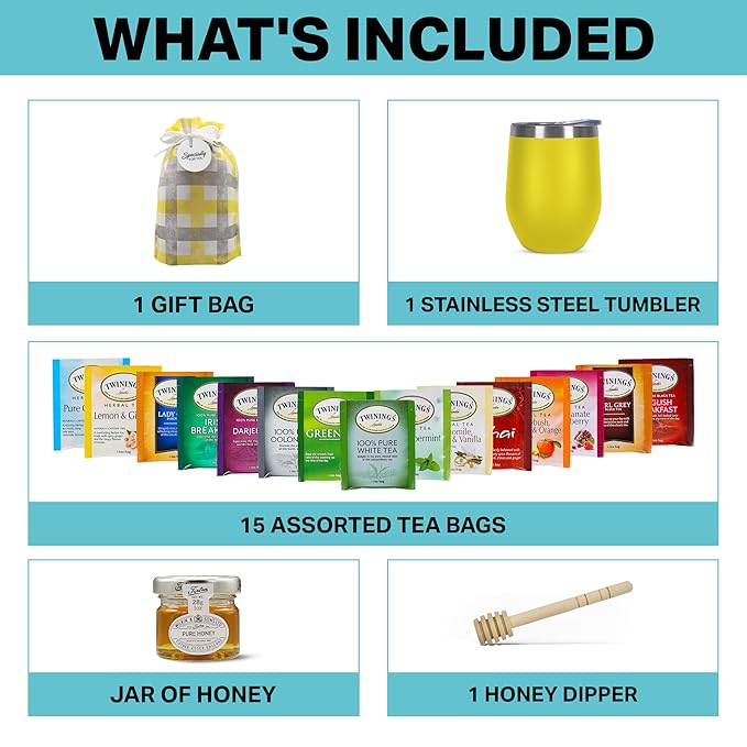 Tea Gift Set for Women & Men – Includes Assorted Teas, Elegant Mug & Honey (Yellow) - Bloomnest