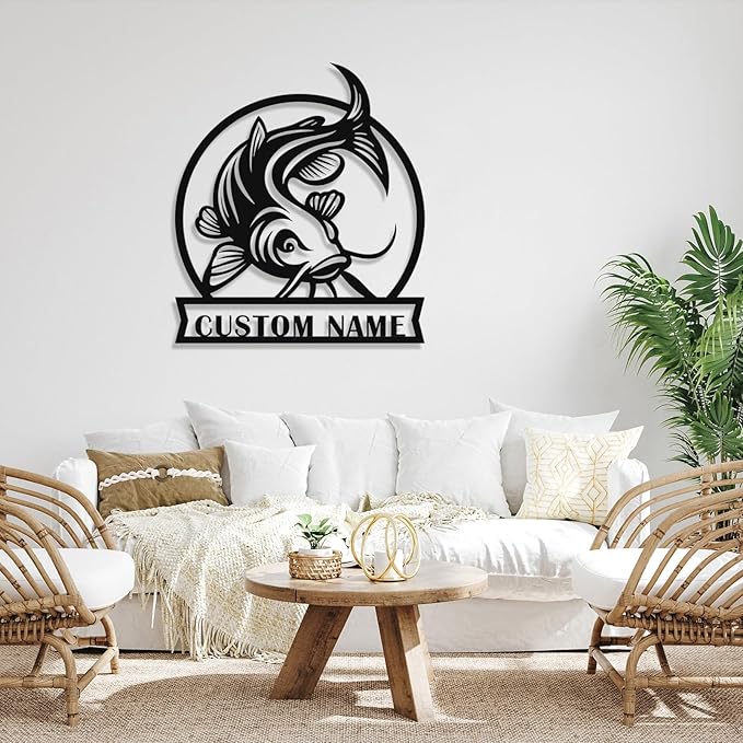 Personalized Catfish Metal Sign – Custom Name Fishing Wall Art – Iron Decoration for Cabins, Lake Houses, Man Caves, and Outdoor Spaces (Catfish-2) - Bloomnest