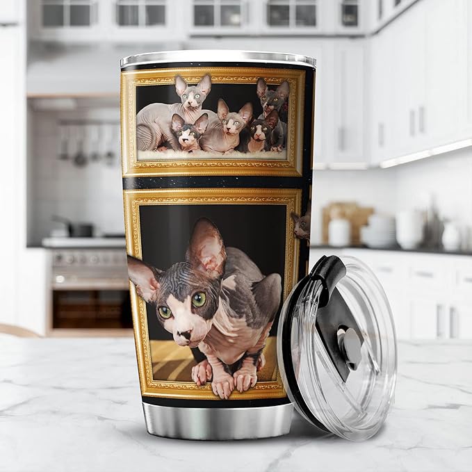 Sphynx Cat Tumblers For Cat Lovers Insulated Travel Cup With Lid 20 Oz Cute Pet Animal Lover Gifts For Teen Girl Stainless Steel Coffee Mug With Cats On It Birthday Xmas Gift - Bloomnest