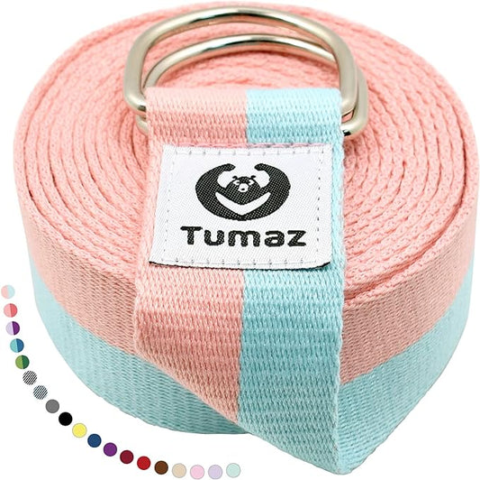 Tumaz Yoga Strap/Stretch Bands [15+ Colors, 6/8/10 Feet Options] with Extra Safe Adjustable D-Ring Buckle, Durable and Comfy Delicate Texture - Best for Daily Stretching, Physical Therapy, Fitness - Bloomnest