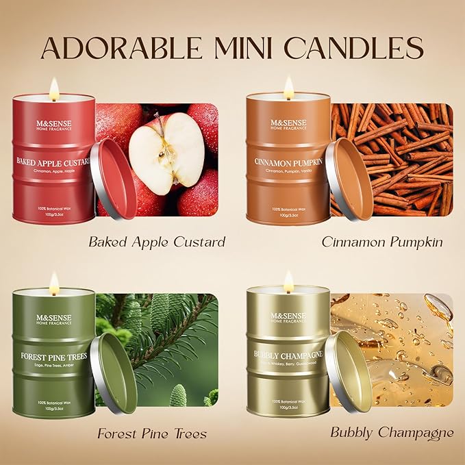 Fall Candles Set | Mini Scented Candles Gift Set | 4 Pack Candles for Home Scented Candle,Apple Pumpkin Cinnamon Pine Champagne Candle,Gift Set for Women and Men,Soy Wax 14 oz 86 Hour - Bloomnest