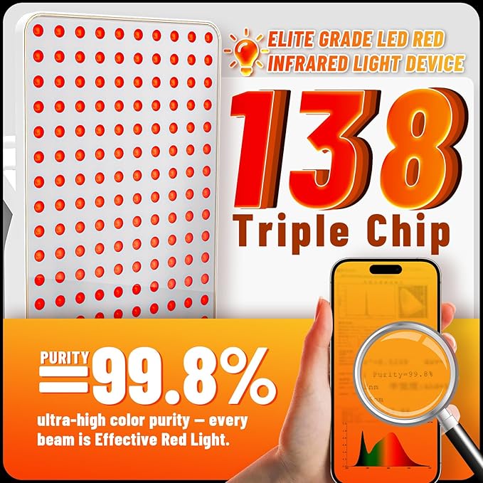 Red Light Therapy Device, Triple Chip Elite Grade LED Red Infrared Light Device with Near-Infrared Light 630nm,660nm 850nm, Ideal for Face & Body, 9 Adjustable Timer Settings, Adjustable Angle,White Bloomnest