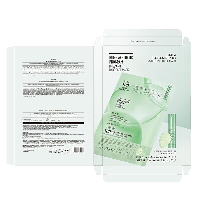 VT COSMETICS Reti-A Reedle Shot 100 2-Step Hydrogel Mask(34.5gx4ea), Intensive Tightening, Exosome Retinol, Overnight Melting Mask, Ideal for Retinol Beginners, Korean Facial Mask - Bloomnest