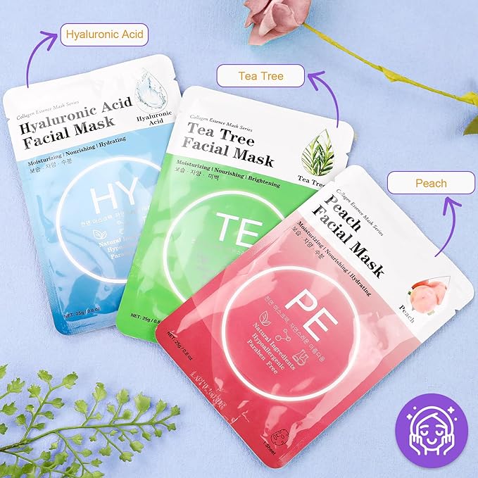 VESPRO 144 Pack Collagen Essence Sheet Facial Masks, Bulk Sheet Masks for Face, Hydrating Facial Masks for All Skin Types, Moisturizing and Soothing, Natural Skincare Spa Face Mask - Bloomnest