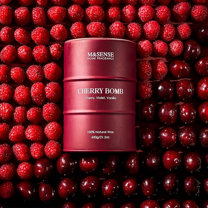 M&SENSE Cherry Bomb Scented Candles, Large Sweet Candle for Home Scented, Natural Soy Wax Candle, Candles Gifts for Women, 21.2 oz 120 Hours Burn - Bloomnest