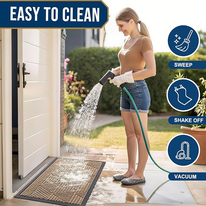 Smiry Front Door Mat Outside Entrance, Heavy Duty Sturdy Natural Rubber Doormat, Trap Dirt and Moisture, Easy Clean Low Profile Mats for Indoor Outdoor Entry, Irregular Triangle (71x24, Coffee) - Bloomnest