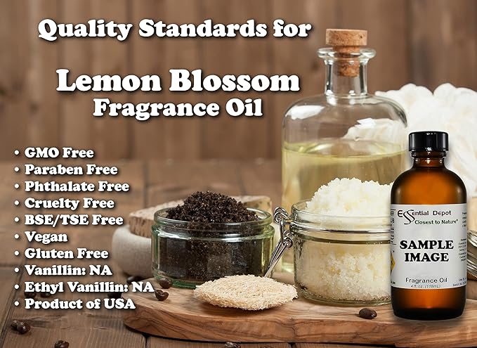 Lemon Blossom Fragrance Oil - 4 oz - Supplied in 4 oz. Amber Glass Bottle with Black Phenolic Cone Lined and Safety Sealed Cap ESSENTIALDEPOT