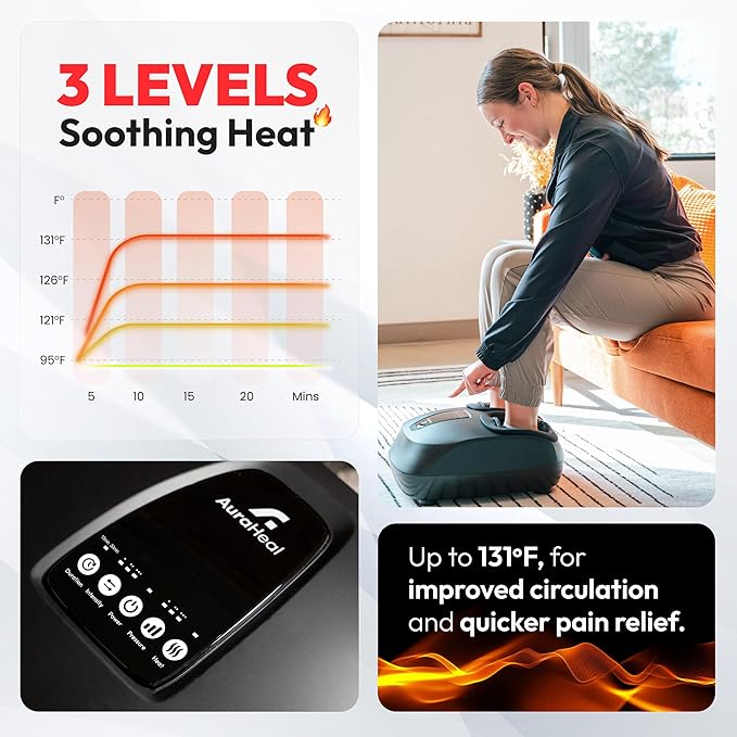 Shiatsu Foot Massager with Heat & Deep Kneading - Relieves Plantar Fasciitis, Neuropathy & Foot Fatigue - Features Adjustable Heat & 3 Compression Setting - Fits Up to Men’s Size 14 - Bloomnest