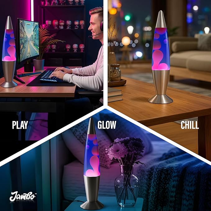 JAMBO 16" Beautiful Liquid Lamp- Blue with Purple Wax, Relaxing Magma Light, Night Light Nightlight, Home Decor Living Room Office Bedroom Lamp for Adults Teens Kids - Bloomnest