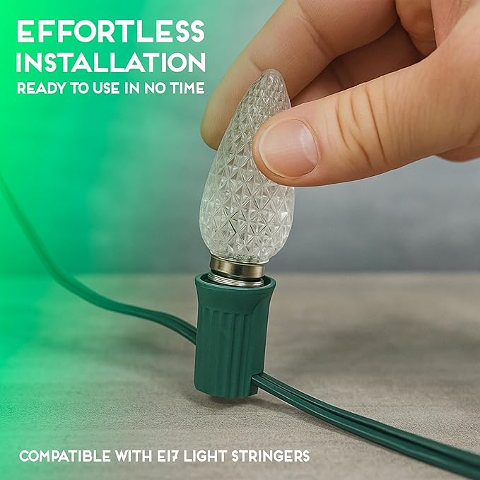 HLO Lighting Set of 500 Green C9 Faceted LED Christmas Light Bulbs for Indoor & Outdoor Use | Durable Replacement Bulbs - Bloomnest