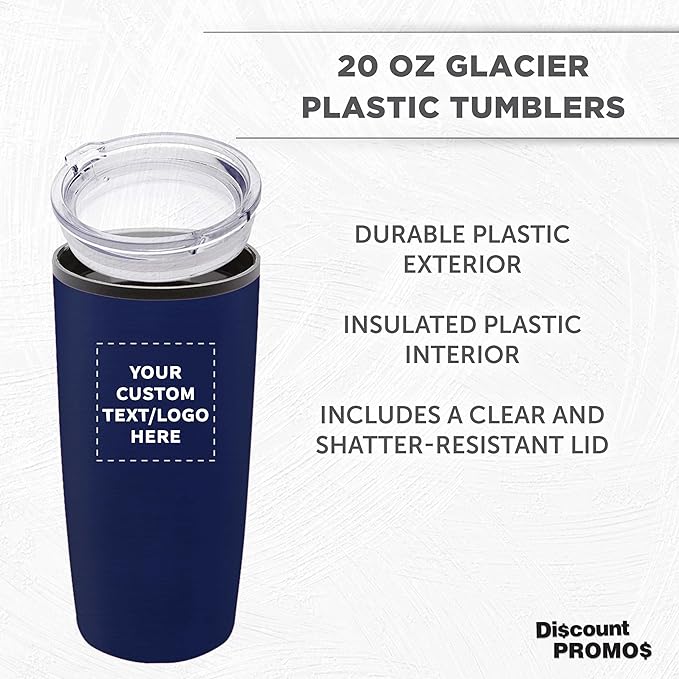 Custom Plastic Tumblers 20 oz Set of 6/12/24 Personalized Bulk Pack with Lids, Ice Coffee Tumbler, To Go Cup Insulated - Blue - Bloomnest