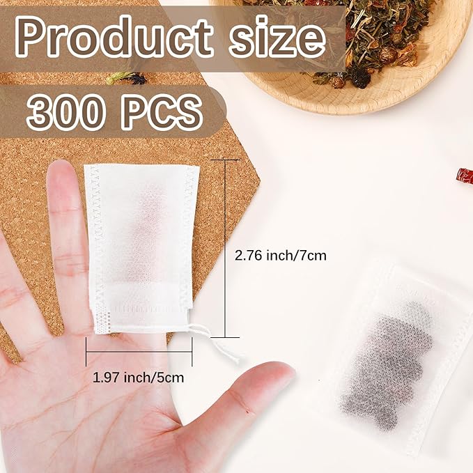 300 Pcs Empty Tea Bags for Loose Leaf Tea, Disposable Small tea Filter Bags with Drawstring fillable Cloth Diy Empty Tea Sachets for Loose tea, Coffee, Herbs, Spice (2.76 x 1.97 inch) - Bloomnest