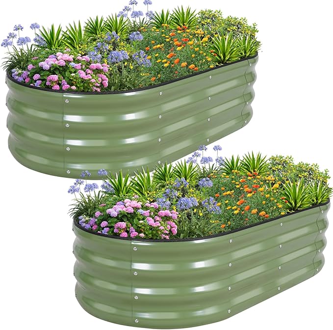 1MORE Galvanized Raised Garden Bed- Planter Garden Boxes Outdoor, Raised Beds for Gardening, 4x2x1ft Metal Garden Bed Kit for Vegetables Flower, Planter Raised Beds with Tools.Green-2pack - Bloomnest
