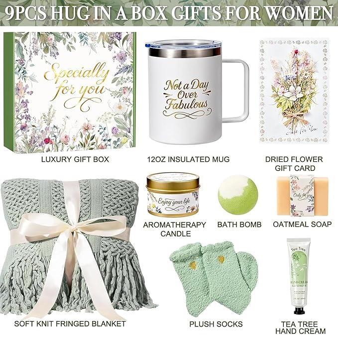 Birthday Gifts for Women Spa Care Package, Valentines Day Gifts for Her Mom Wife Girlfriend, Get Well Soon Gift Baskets Thinking of You Sympathy Gift Box for Friend, Sister, Grandma - Bloomnest
