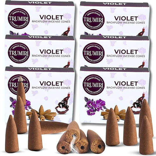 Violet Backflow Incense - 60 Cones, Six Packs of 10, Waterfall Effect