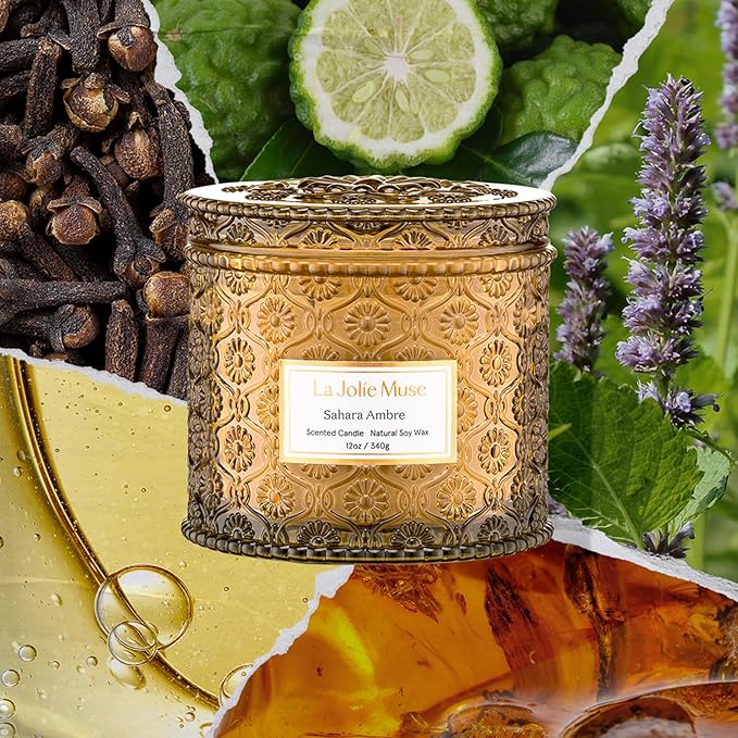 LA JOLIE MUSE Sahara Amber Candle – Bergamot, Clove & Amber | 12 oz Large 2-Wick Soy Wax Candle | 60 Hours Clean Burn | Gift-Ready for Hosts & Gatherings | Elegant Home Décor - Bloomnest