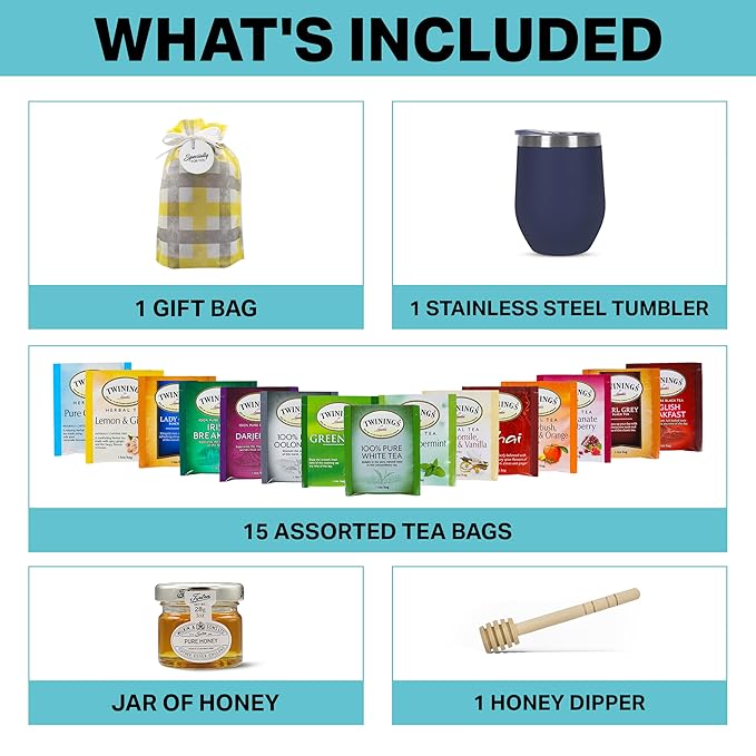 Tea Gift Set for Women & Men – Includes Assorted Teas, Elegant Mug & Honey (Blue) - Bloomnest