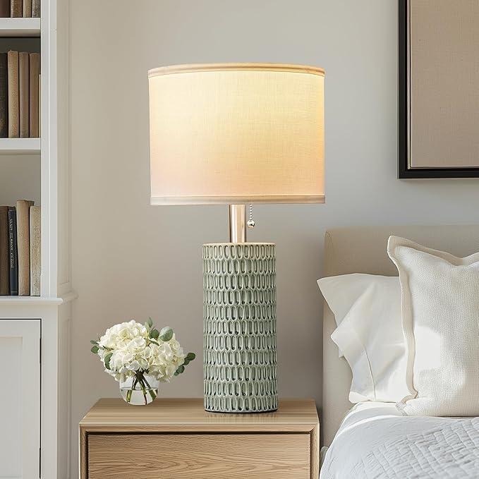 Table Lamps for Living Room Set of 2, Ceramic Table Lamps for Bedroom, 20" Modern Lamps for Night Stands, Green - Bloomnest