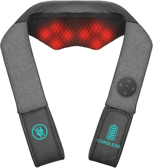Nekteck Cordless Neck and Back Massager for Pain Relief Deep Tissue, Shiatsu Neck Massager with Heat, Portable Massage Pillow Tool for Shoulder Leg Muscle, Home Office Car Use, Gifts for Men Women Dad