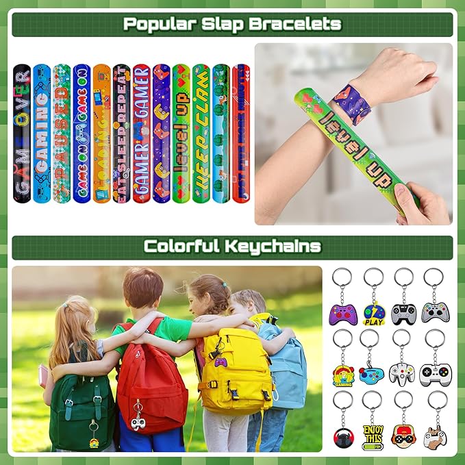 Video Game Party Favors for Kids: Pixel Theme Goodie Bags Stuffers Birthday Party Supplies, Bracelets, Keychain, Sunglasses, Notepads, Stickers, Gift Bags Serves 12 Boy Girl Birthday Party Decorations - Bloomnest