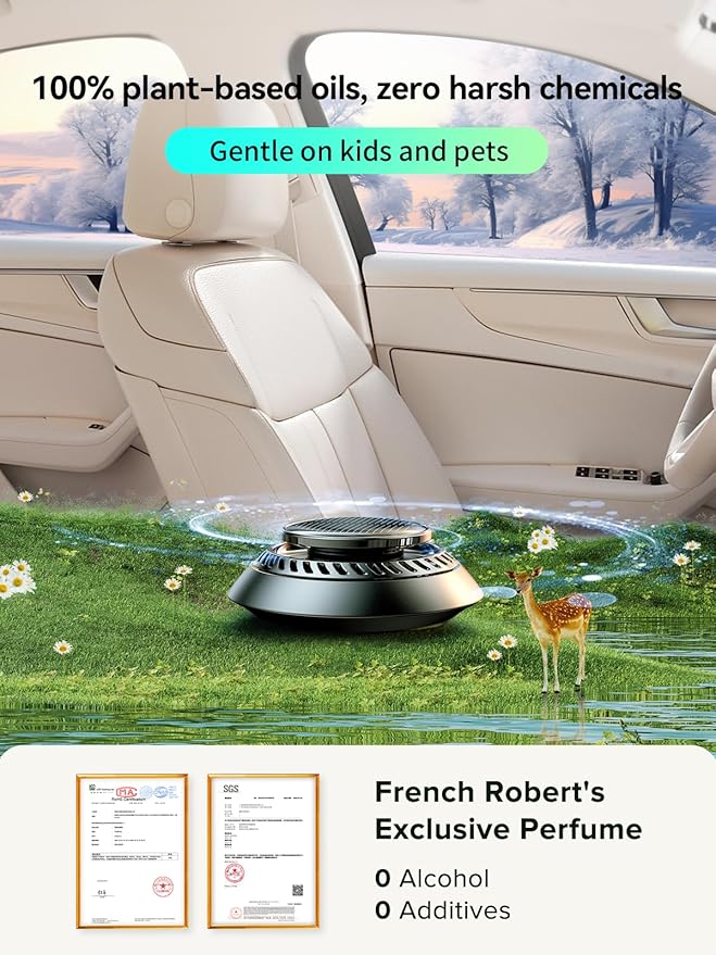 Ceeniu Solar Car Air Freshener F21, DIY Essential Oils, UFO Solar-Powered Auto Rotary Diffuser, Natural French Fragrance Cologne & Ocean, Two Oils, Aluminum Alloy, Dashboard Aromatherapy Freshener - Bloomnest