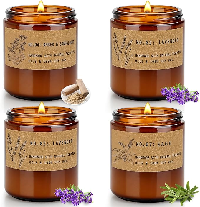 Aromatherapy Candles for Home Scented, Candle Gift Set for Stress Relief | Meditation | Yoga | SPA | Relaxing, Amber Jar Candles for Women, Birthday, Valentine, Mother's Day, 7.1 oz - Pack of 4 - Bloomnest