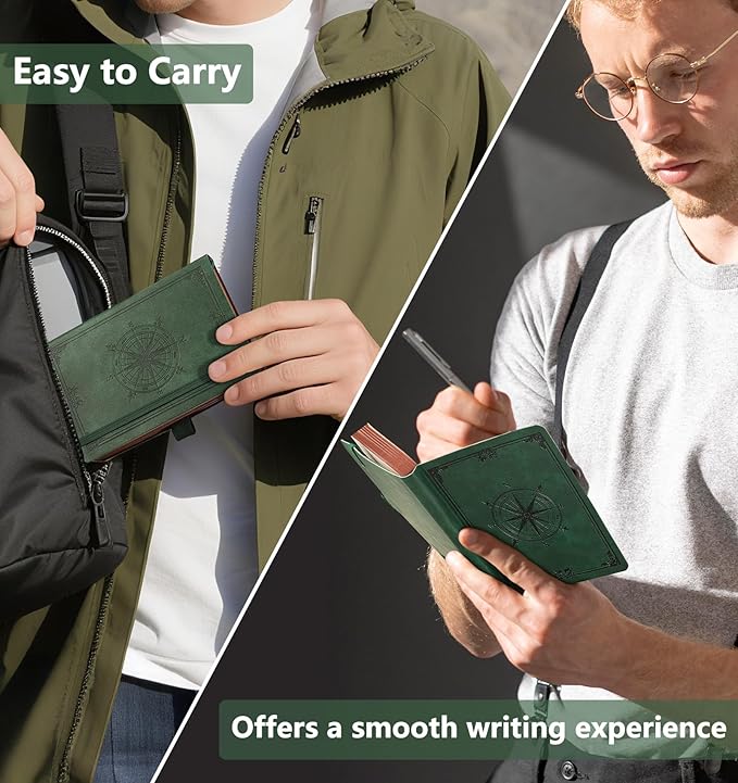 AHGXG Small Lined Pocket Journal Notebook for Men - 256 Numbered Pages College Ruled B6 Mini Journal, Vintage Soft Leather Hardcover, 80gsm Paper, for Women Work Office School, 4.1'' X 5.7''- Dark Green - Bloomnest