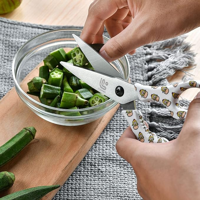 Linoroso Kitchen Scissors Heavy Duty Kitchen Shears with Magnetic Holder Made with Japanese Steel 4034, Multipurpose Ultra Sharp Cooking Scissors for Meat/Vegetables/BBQ/Herbs/Pizza (Graphic,Chick) - Bloomnest
