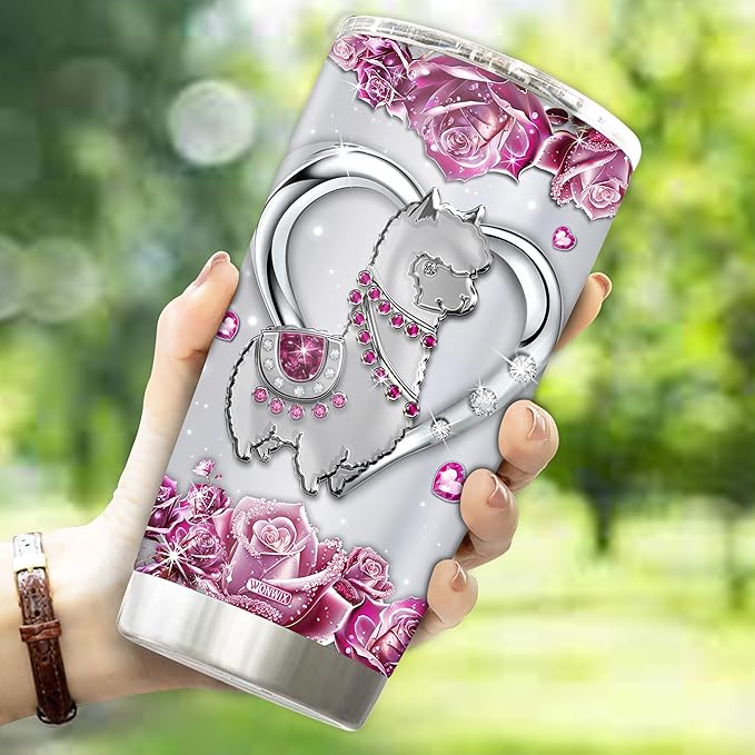 Personalized Llama Gifts for Women Girls Wife Daughter, Insulated Stainless Steel 20oz Tumbler, Coffee Cup Travel Mug Llamas Gift for Animal Lover, Christmas Birthday Mother's Day Valentine - Bloomnest