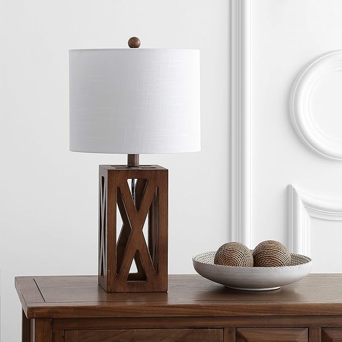 JONATHAN Y JYL1062A Stewart 21.5" Wood LED Table Lamp Industrial French Country Rustic Bedside Desk Nightstand Lamp for Bedroom Living Room Office College Bookcase LED Bulb Included, Brown - Bloomnest