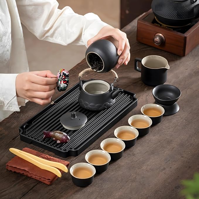 ICHAG Japanese Tea Set, Chinese Tea Sets for Adults, 15-Piece Porcelain Gongfu Tea Set with Tea Pet & Tea Tray, Japanese Teapot Set, Travel Tea Party Set, for Home/Office/Outdoor/Gifts - Bloomnest
