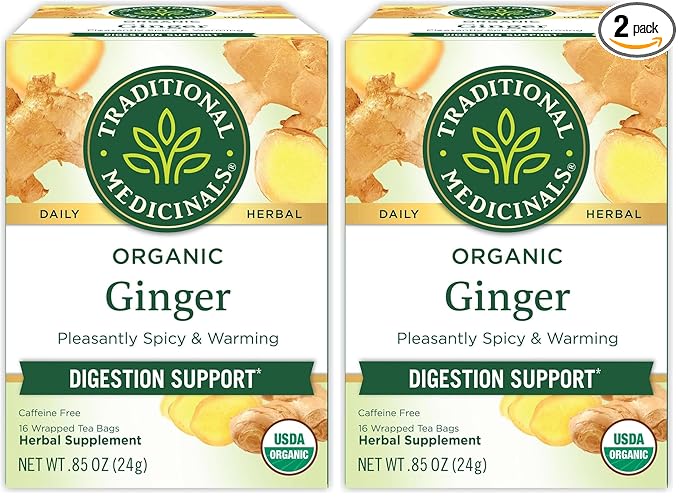 Traditional Medicinals Organic Ginger Herbal Tea, Promotes Healthy Digestion, (Pack of 2) - 16 Tea Bags - Bloomnest
